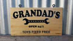 Grandad's workshop is open 24/7 and he fixes toys for free!